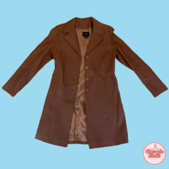 Brown Leather Blazer/Trench Coat - Picture 2 of 4